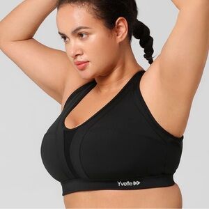 Yvette Power Cross Back Padded Running Bra size Medium High Support Black